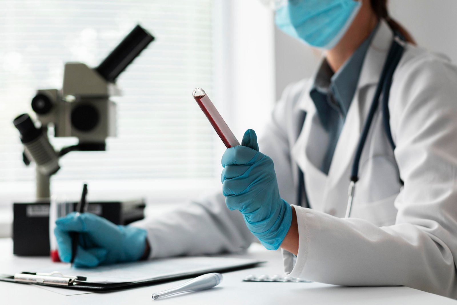 HealthLab pathologists reviewing a diagnostic sample in the laboratory